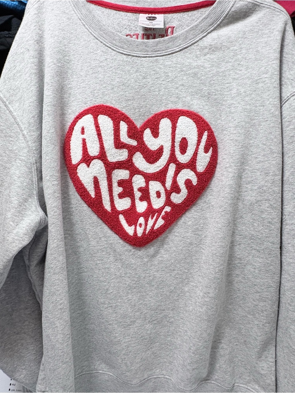 The Beatles Gray Crewneck Sweatshirt with Red Heart Applique